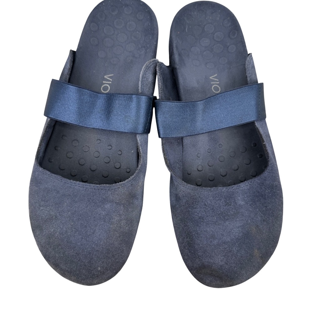 Vionic Laurel Navy Blue Suede Mule Shoes Womens 11 Comfort Slip On Supportive
